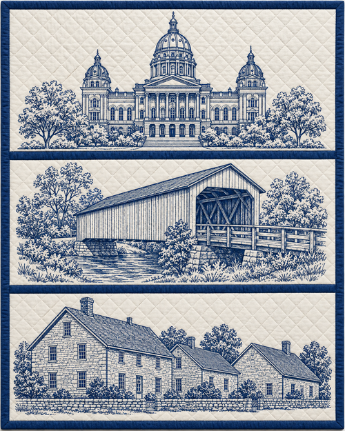 Iowa Landmark Bluework quilt blanket design