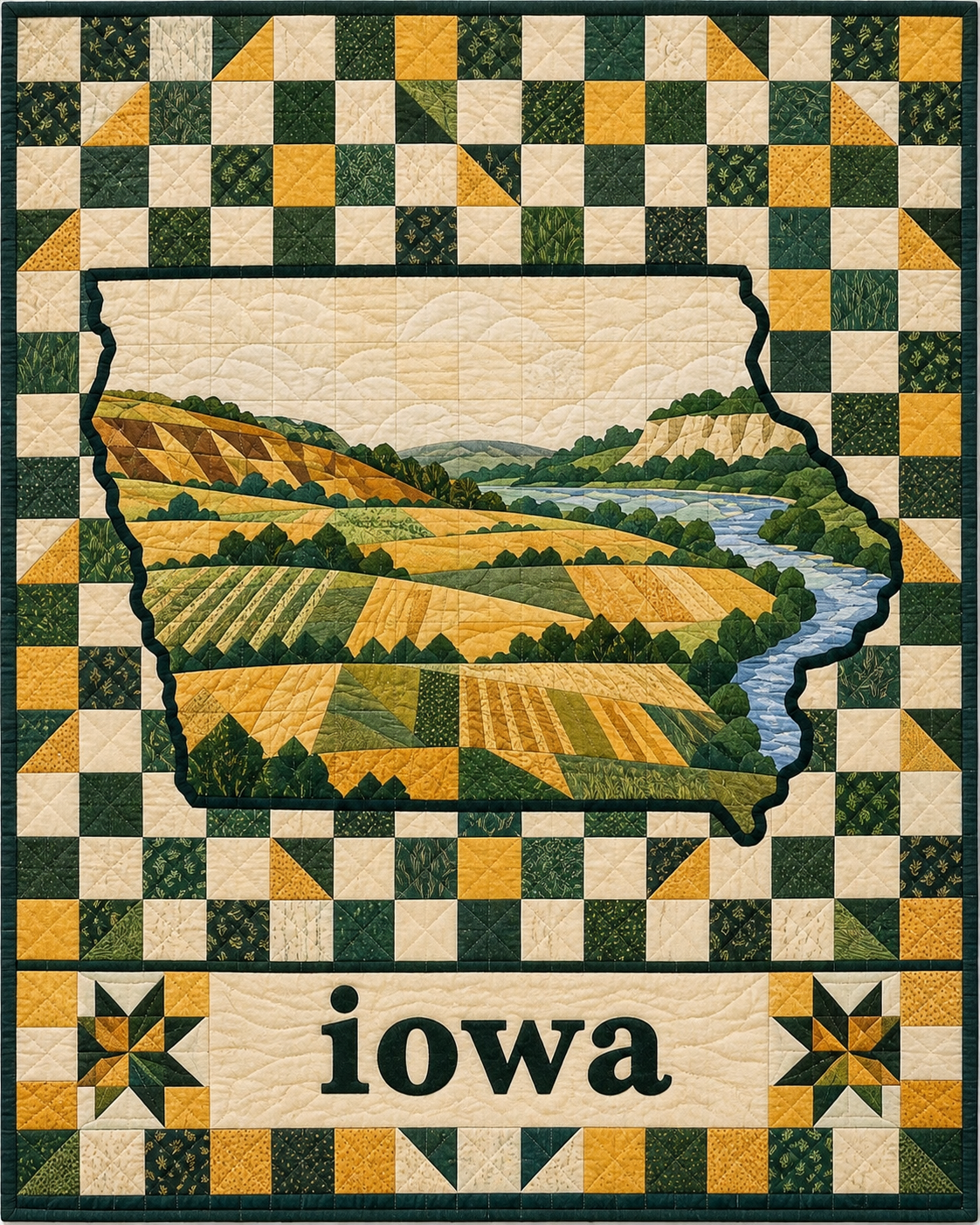 Iowa Map Mosaic quilt blanket design