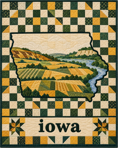 Iowa Map Mosaic quilt blanket design