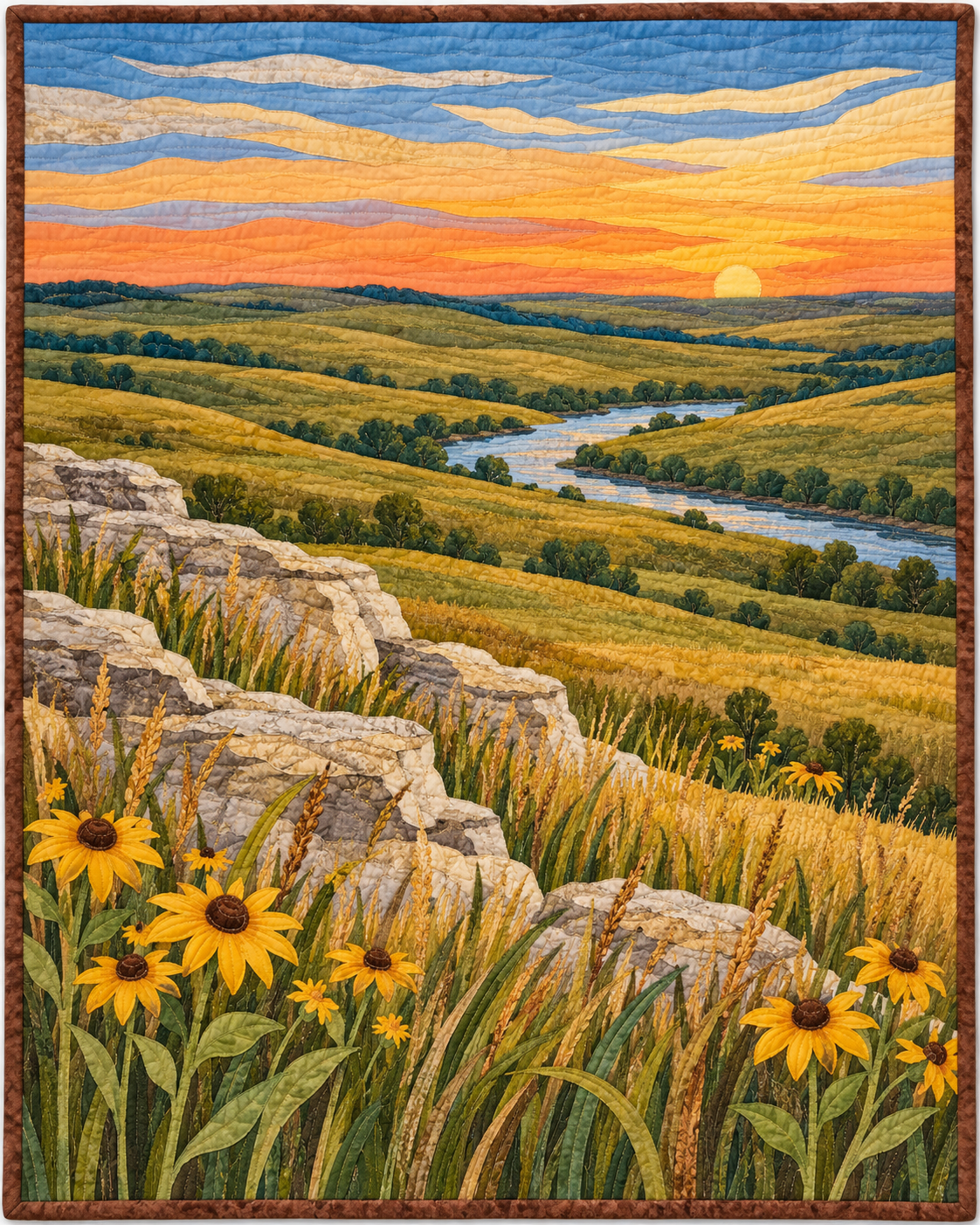 Kansas River Landscape quilt blanket design