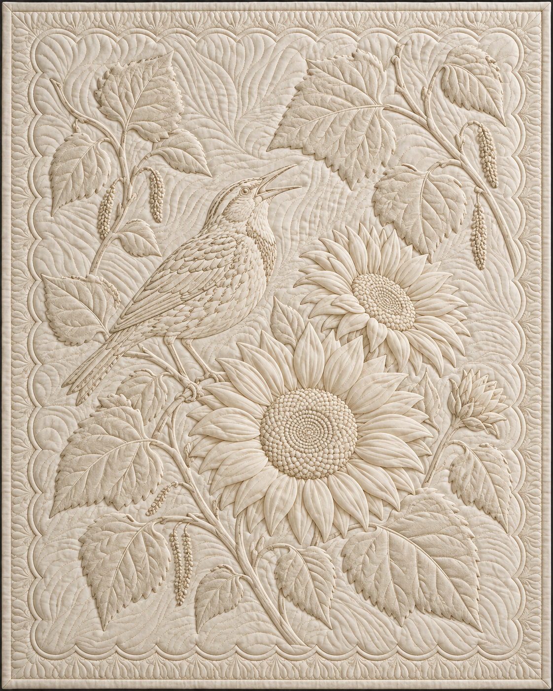 Kansas Botanical Whitework quilt blanket design