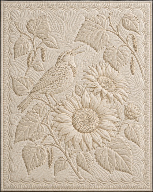 Kansas Botanical Whitework quilt blanket design