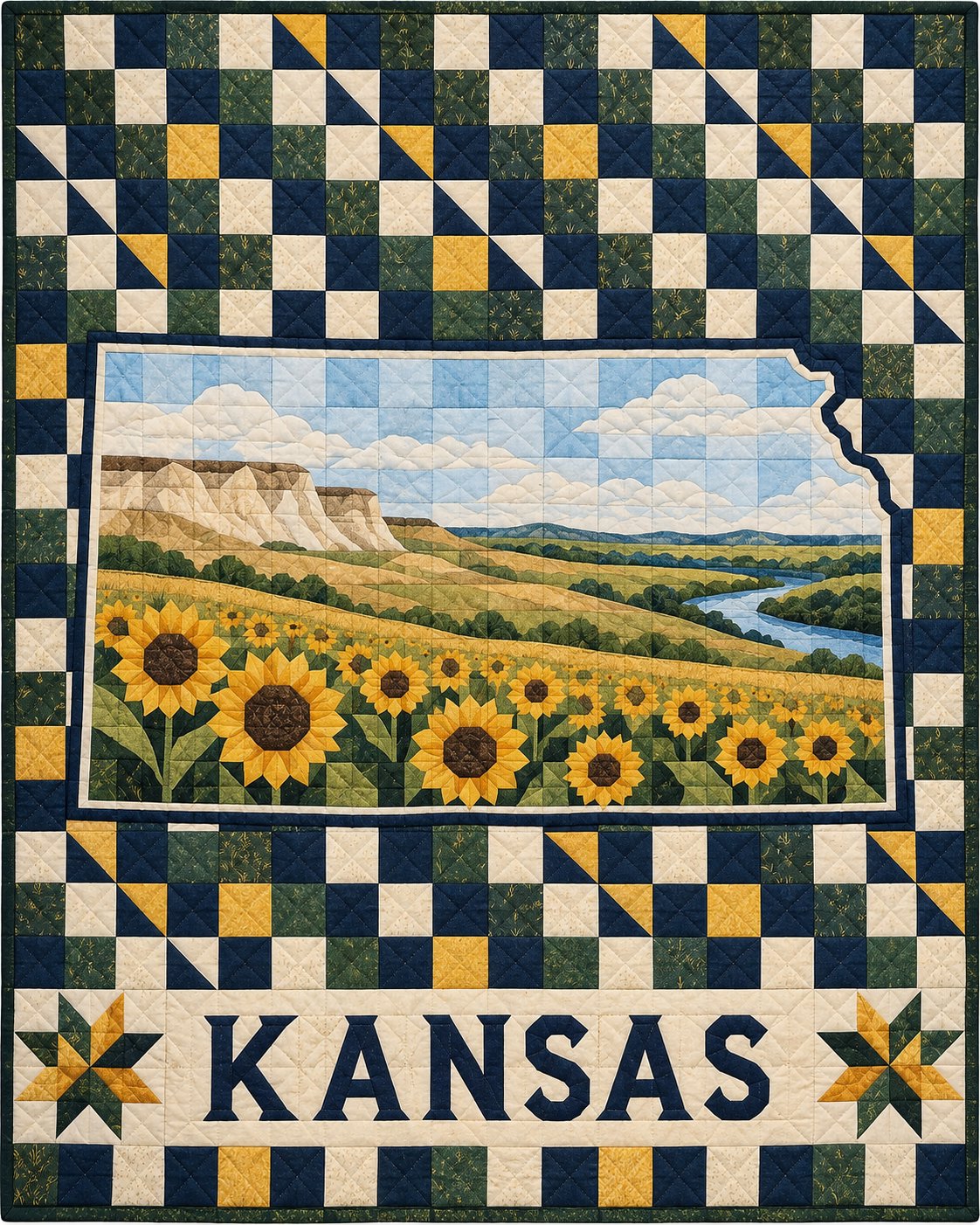 Kansas Map Mosaic quilt blanket design