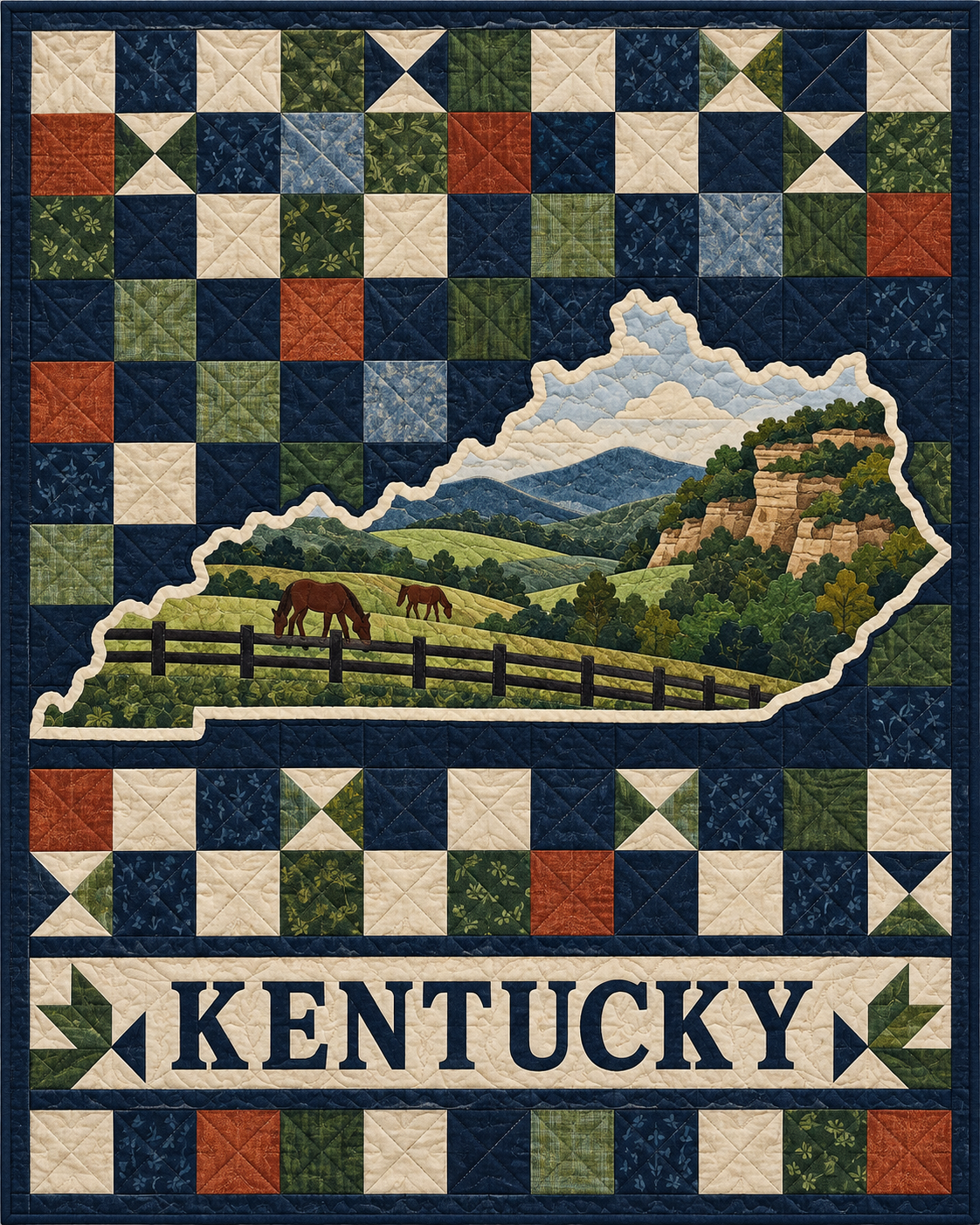 Kentucky Map Mosaic quilt blanket design