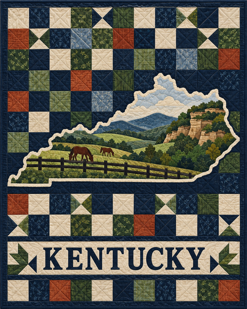 Kentucky Map Mosaic quilt blanket design