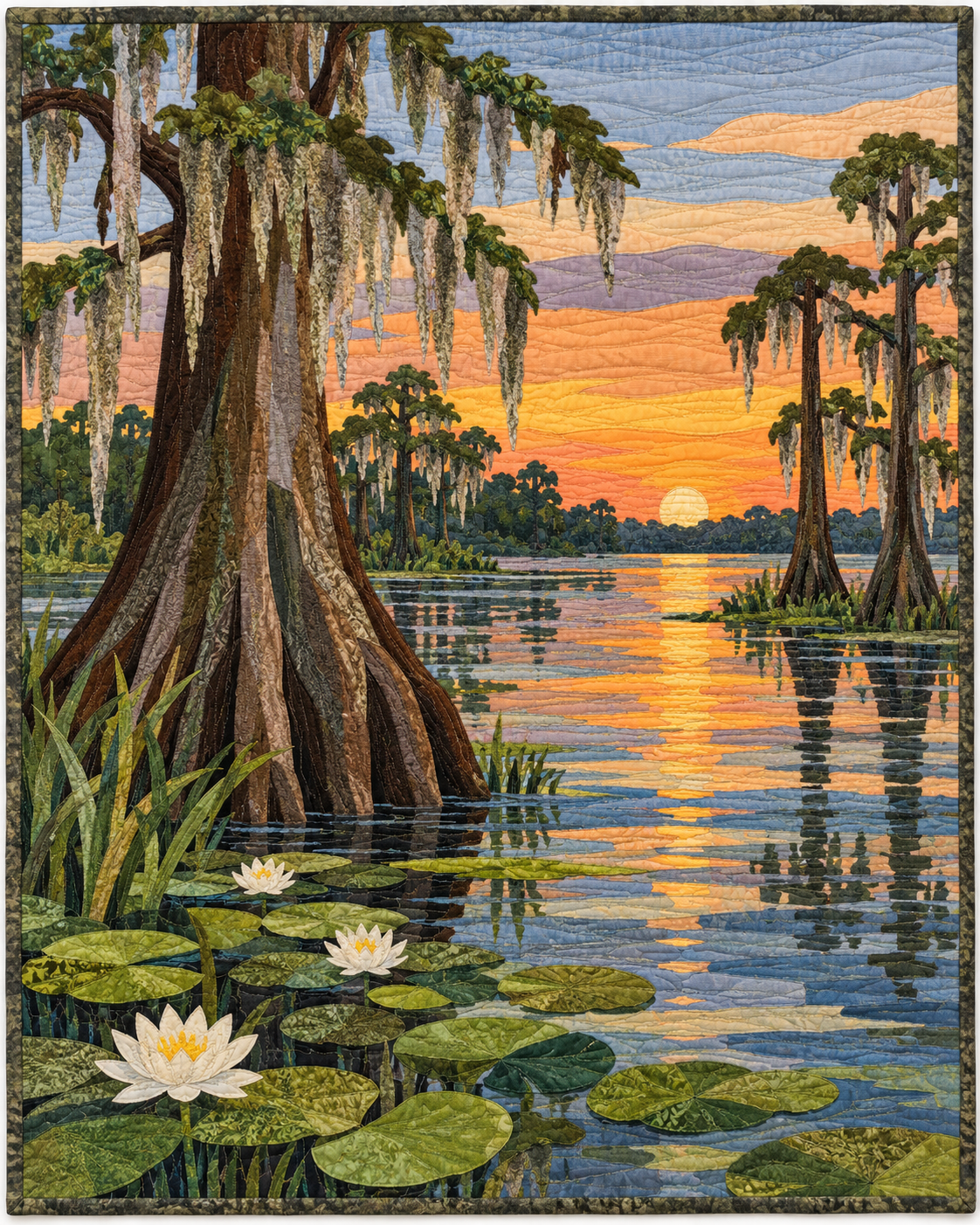 Louisiana River Landscape quilt blanket design