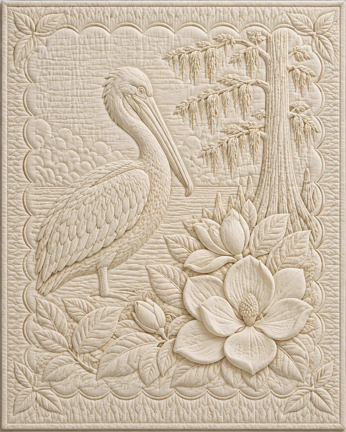 Louisiana Botanical Whitework quilt blanket design