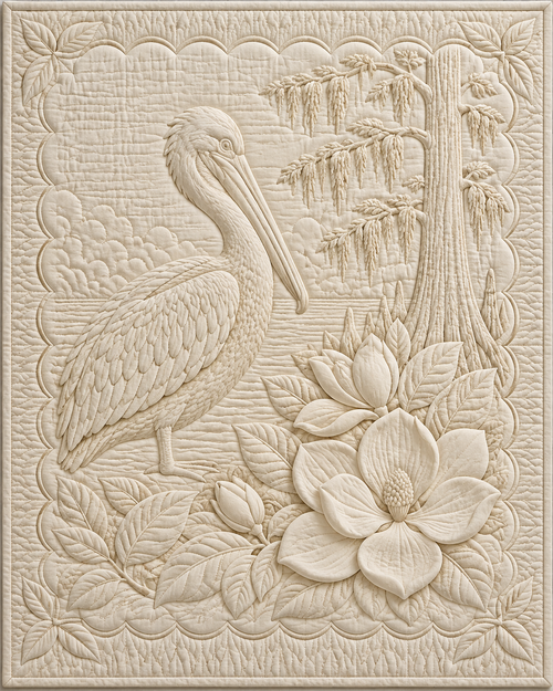 Louisiana Botanical Whitework quilt blanket design