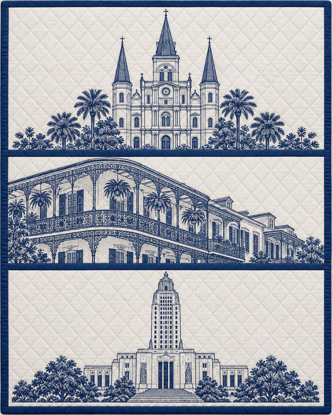 Louisiana Landmark Bluework quilt blanket design