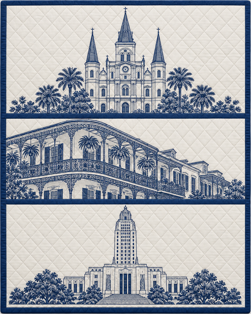 Louisiana Landmark Bluework quilt blanket design