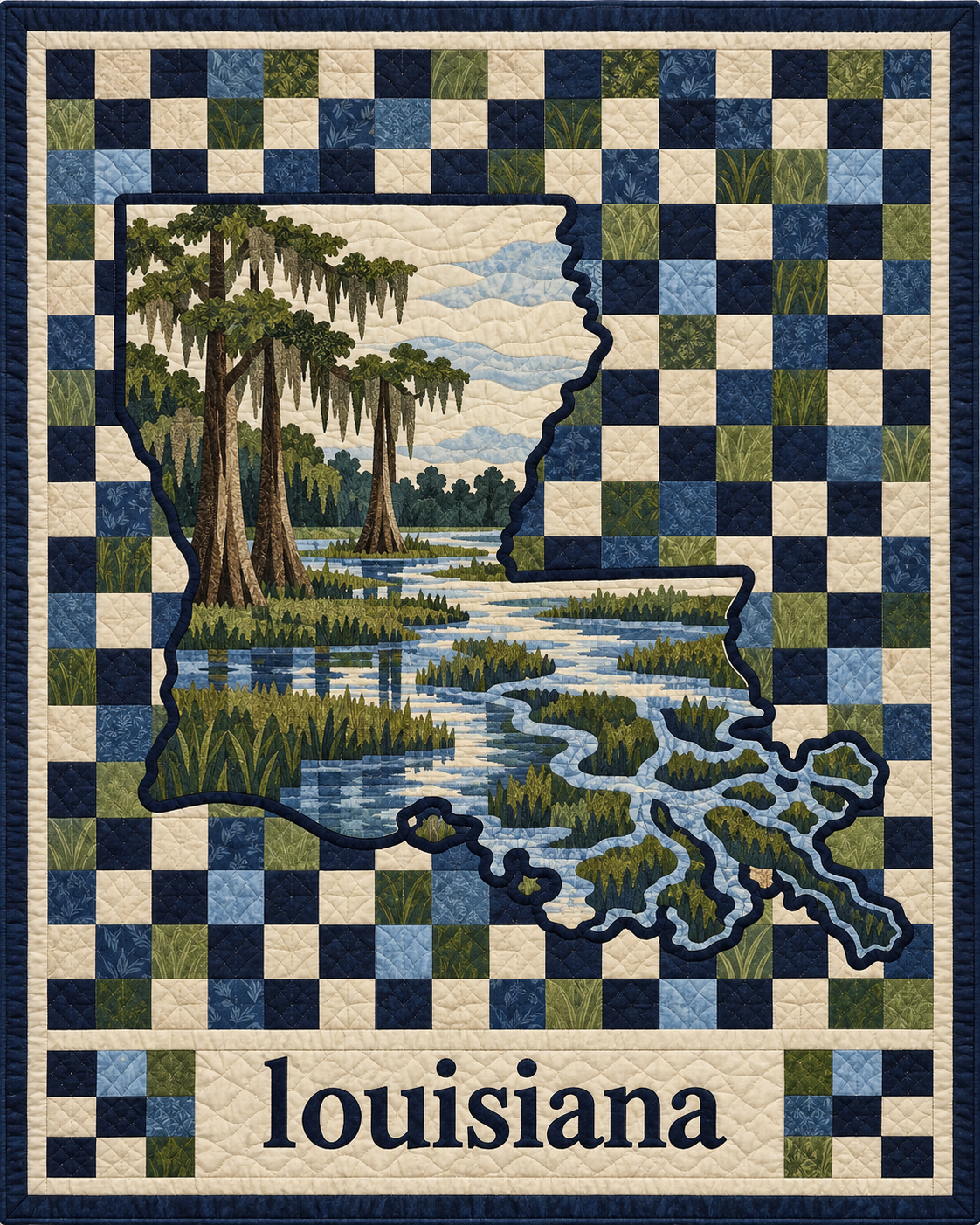 Louisiana Map Mosaic quilt blanket design