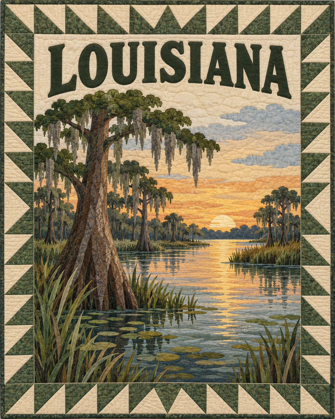 Louisiana Scenic Postcard quilt blanket design