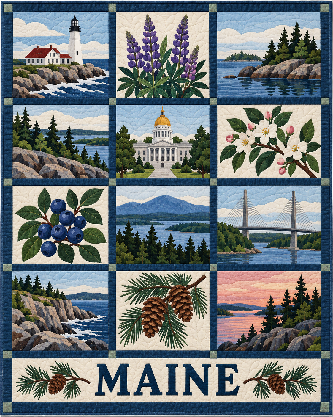 Maine Heritage Album quilt blanket design