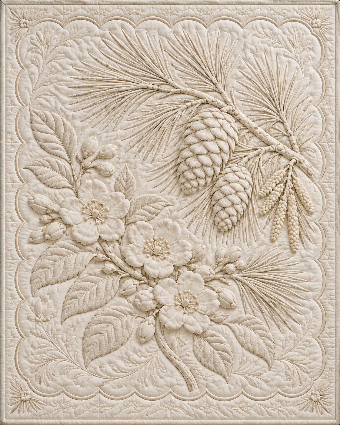 Maine Botanical Whitework quilt blanket design