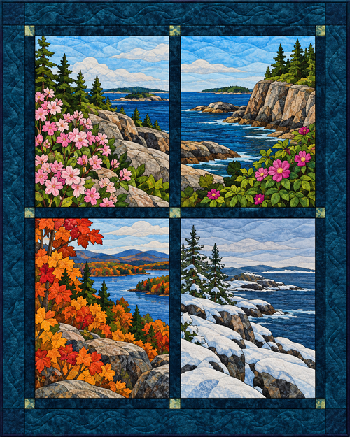 Maine Seasonal Windows quilt blanket design