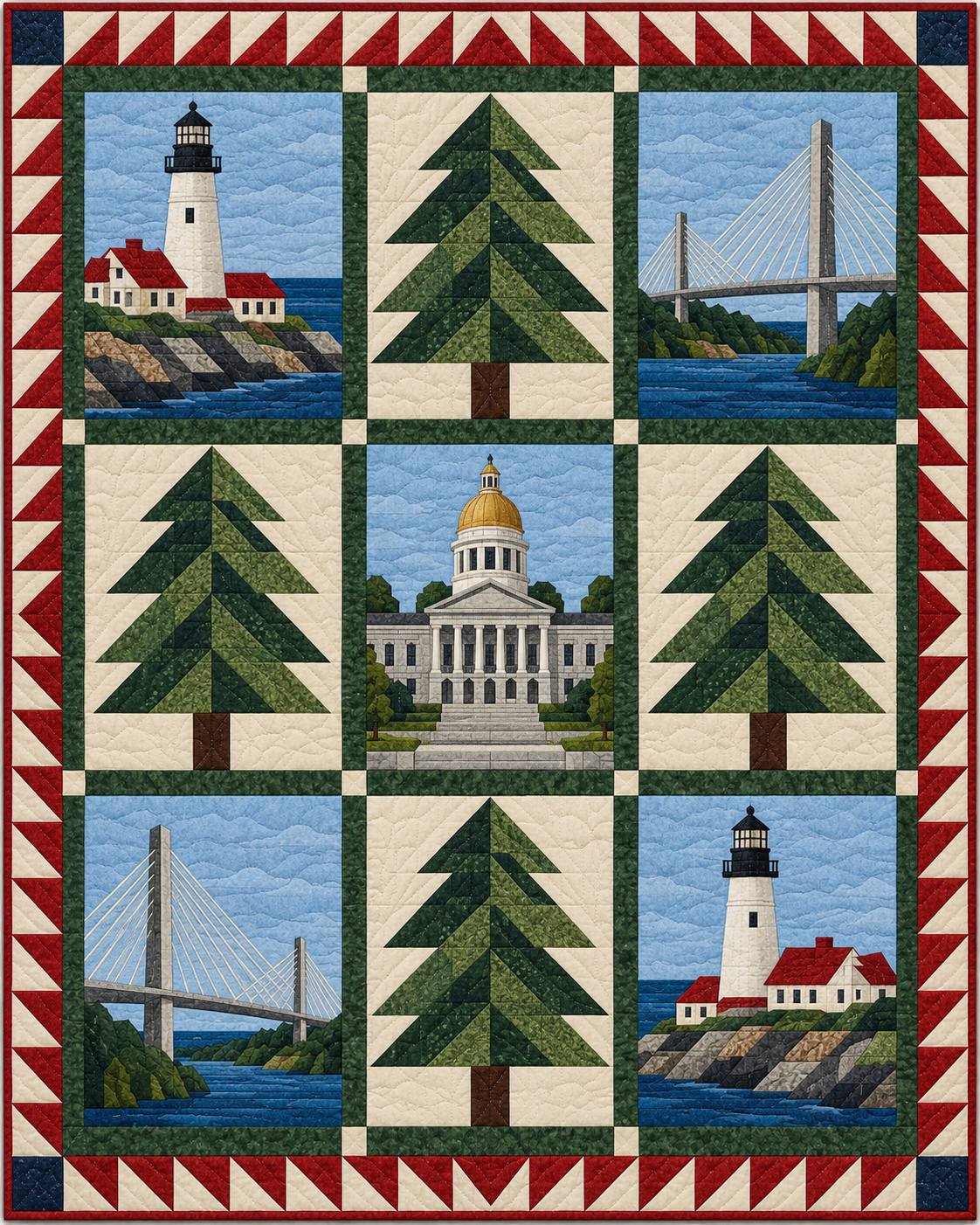 Maine Town Houses quilt blanket design