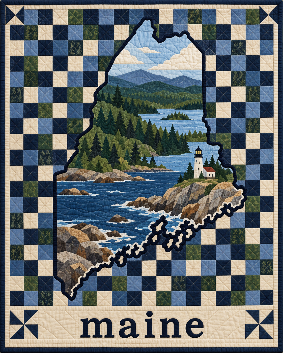 Maine Map Mosaic quilt blanket design