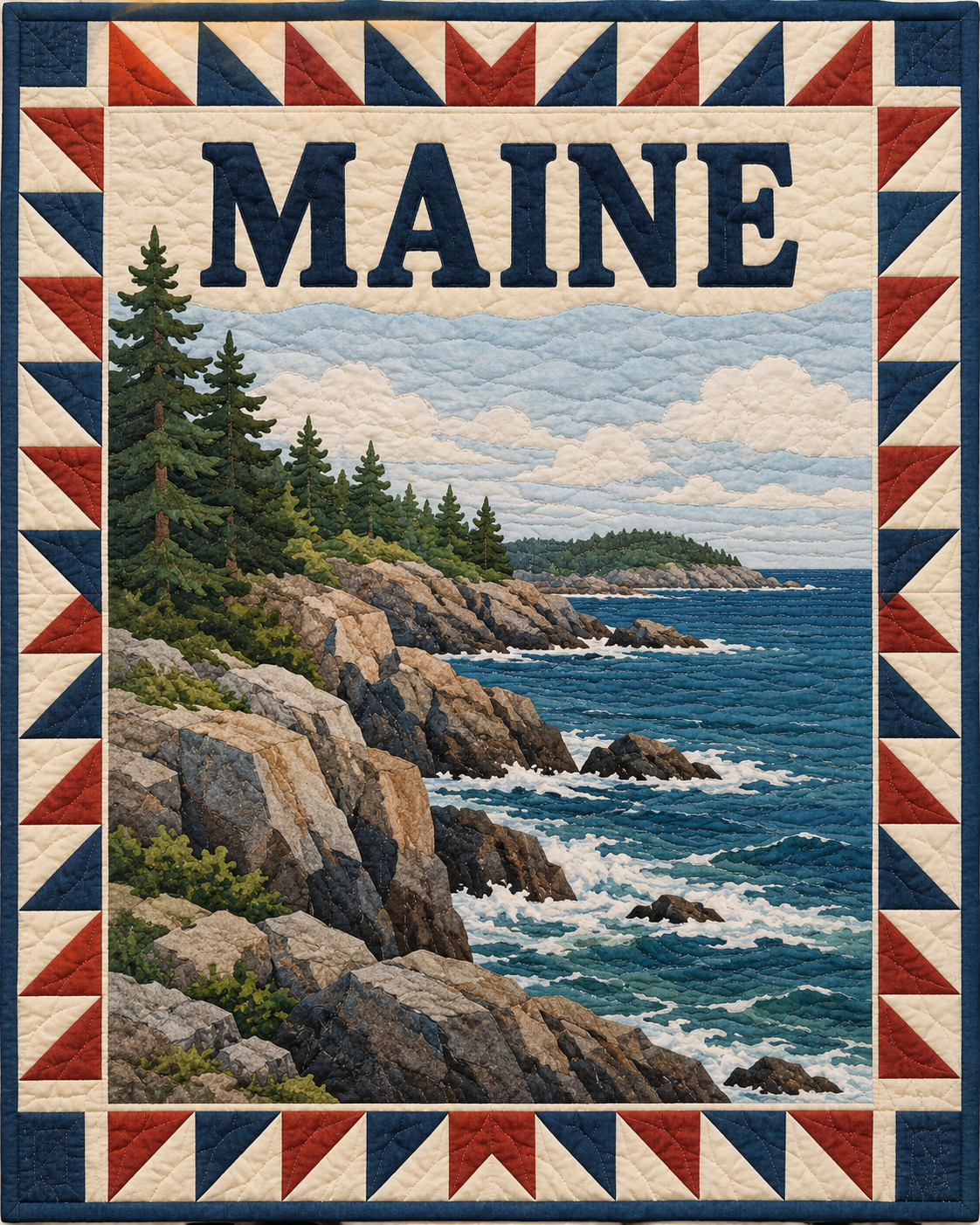 Maine Scenic Postcard quilt blanket design