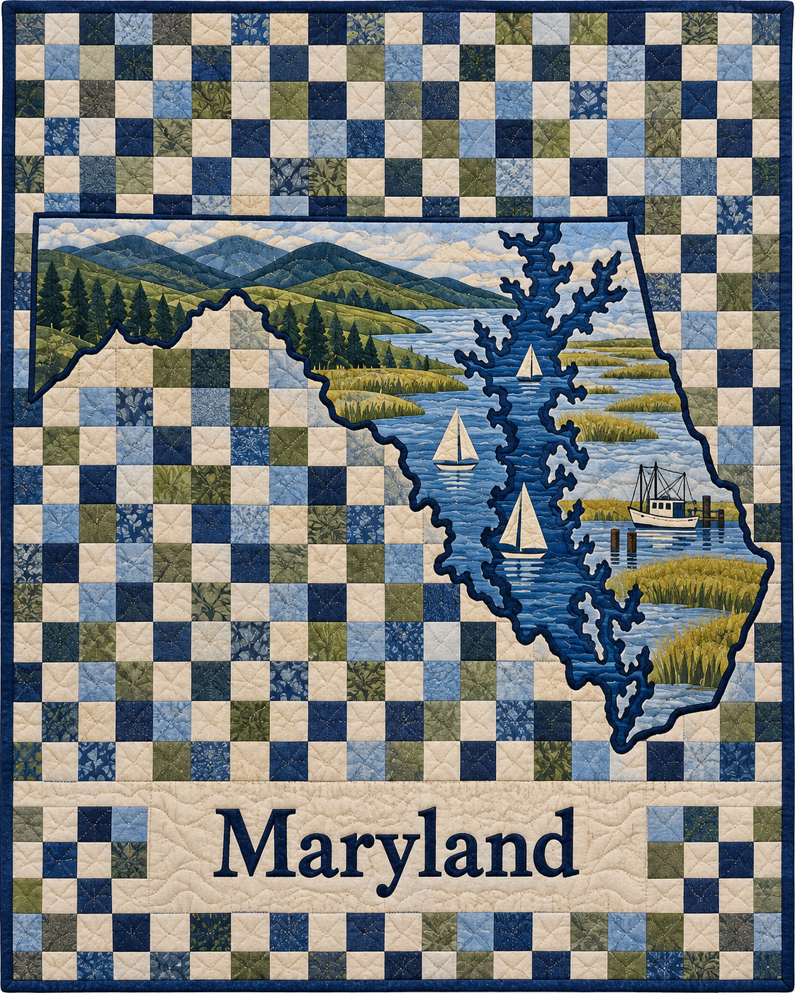 Maryland Map Mosaic quilt blanket design