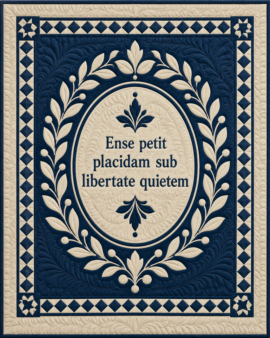 Massachusetts Motto Medallion quilt blanket design