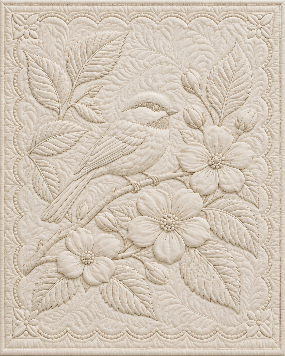 Massachusetts Botanical Whitework quilt blanket design