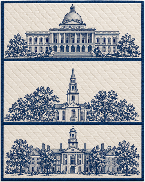 Massachusetts Landmark Bluework quilt blanket design
