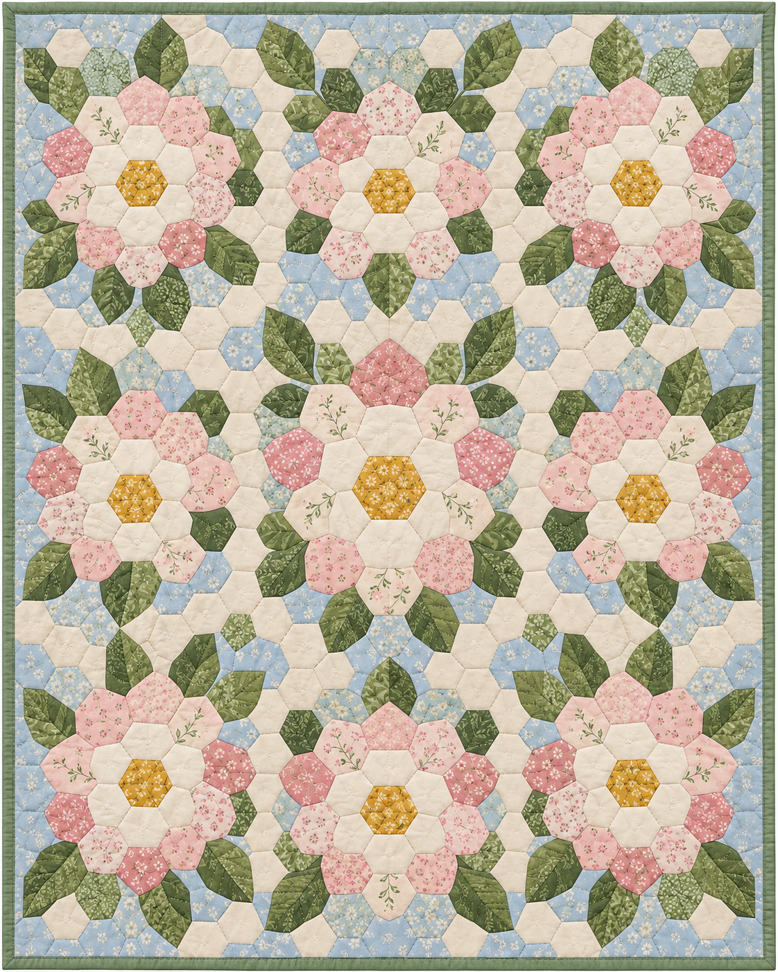 Massachusetts Garden Hexagons quilt blanket design