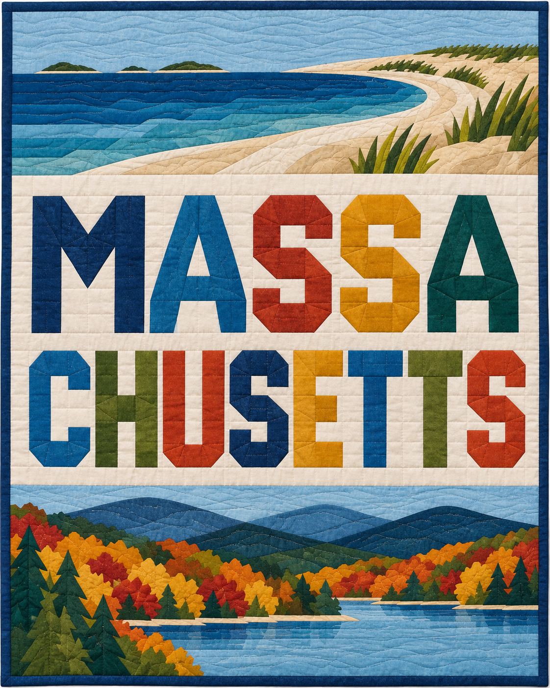 Massachusetts Typography Bars quilt blanket design