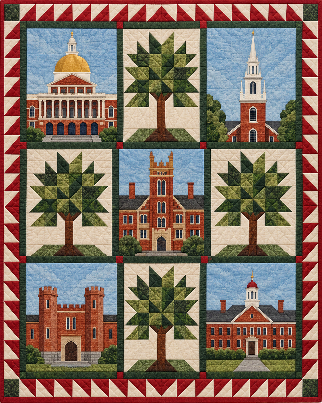 Massachusetts Town Houses quilt blanket design