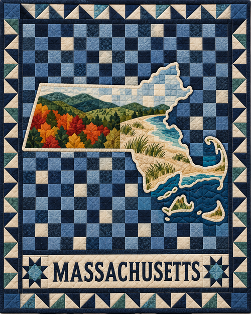 Massachusetts Map Mosaic quilt blanket design