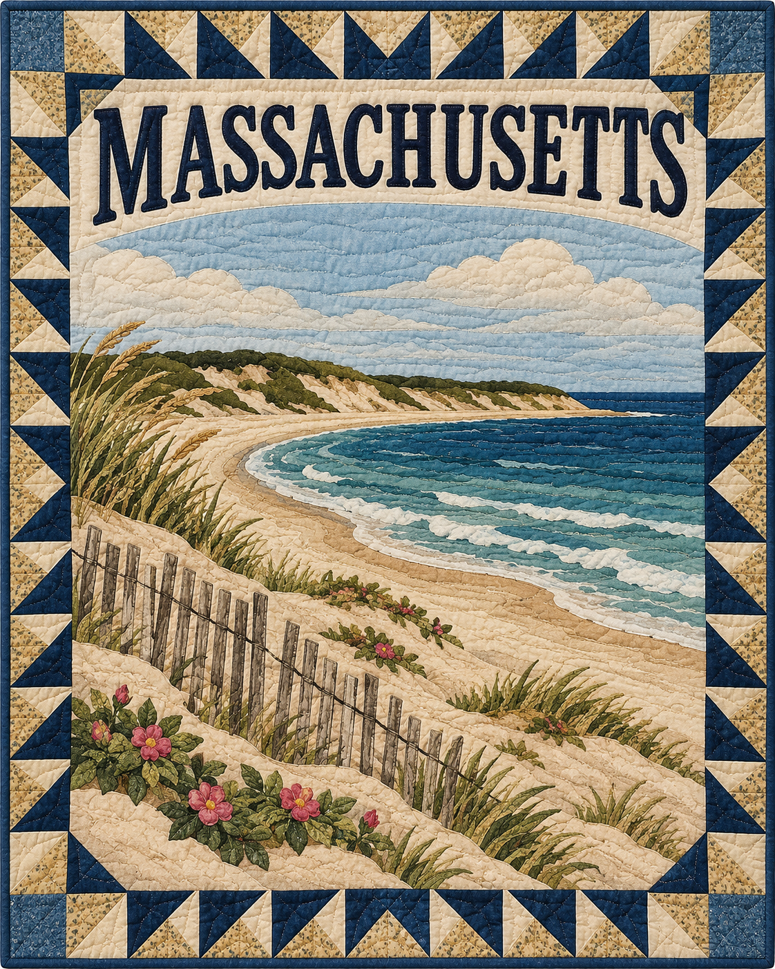 Massachusetts Scenic Postcard quilt blanket design