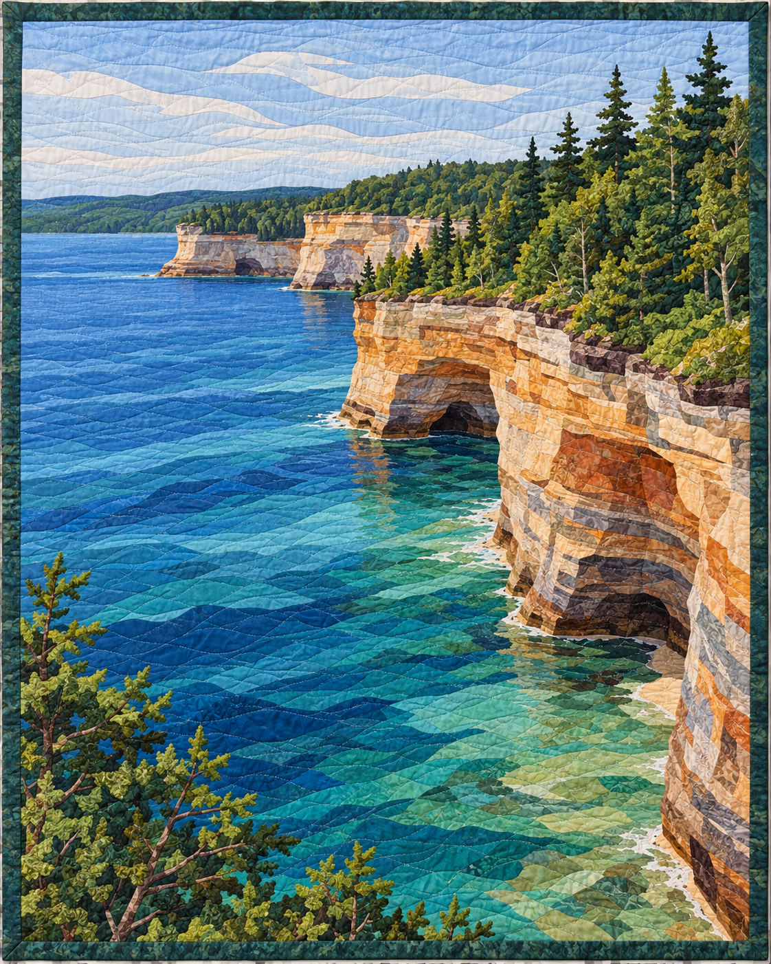 Michigan River Landscape quilt blanket design