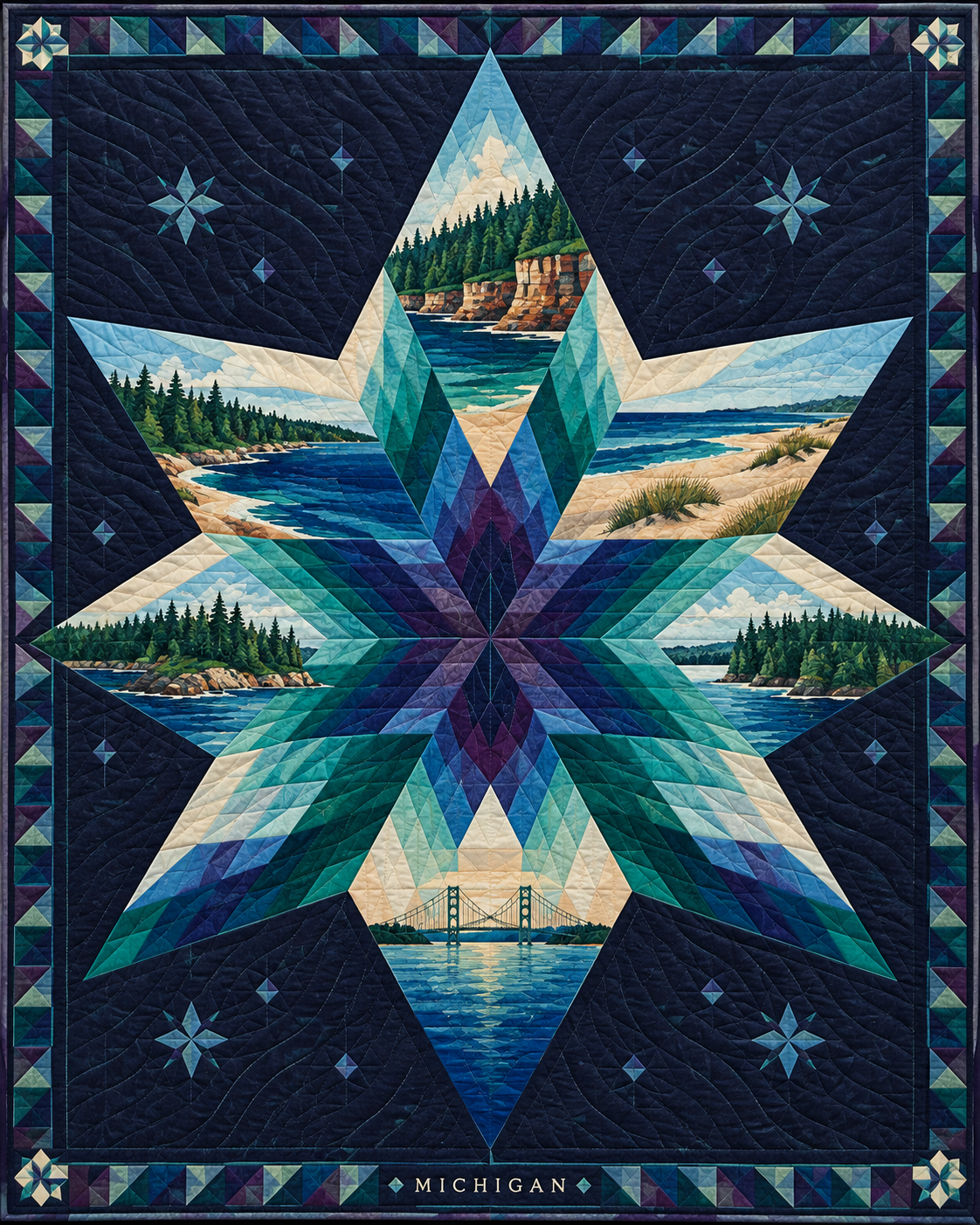 Michigan Night Stars quilt blanket design