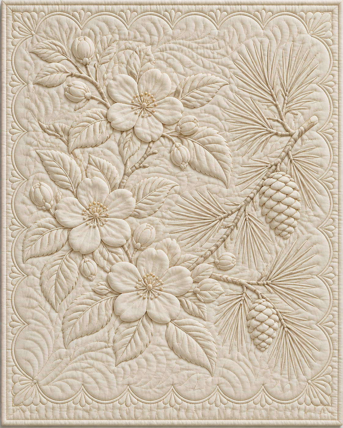 Michigan Botanical Whitework quilt blanket design