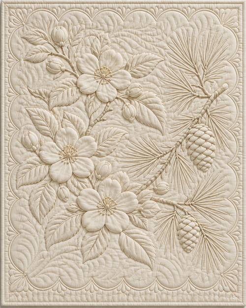 Michigan Botanical Whitework quilt blanket design