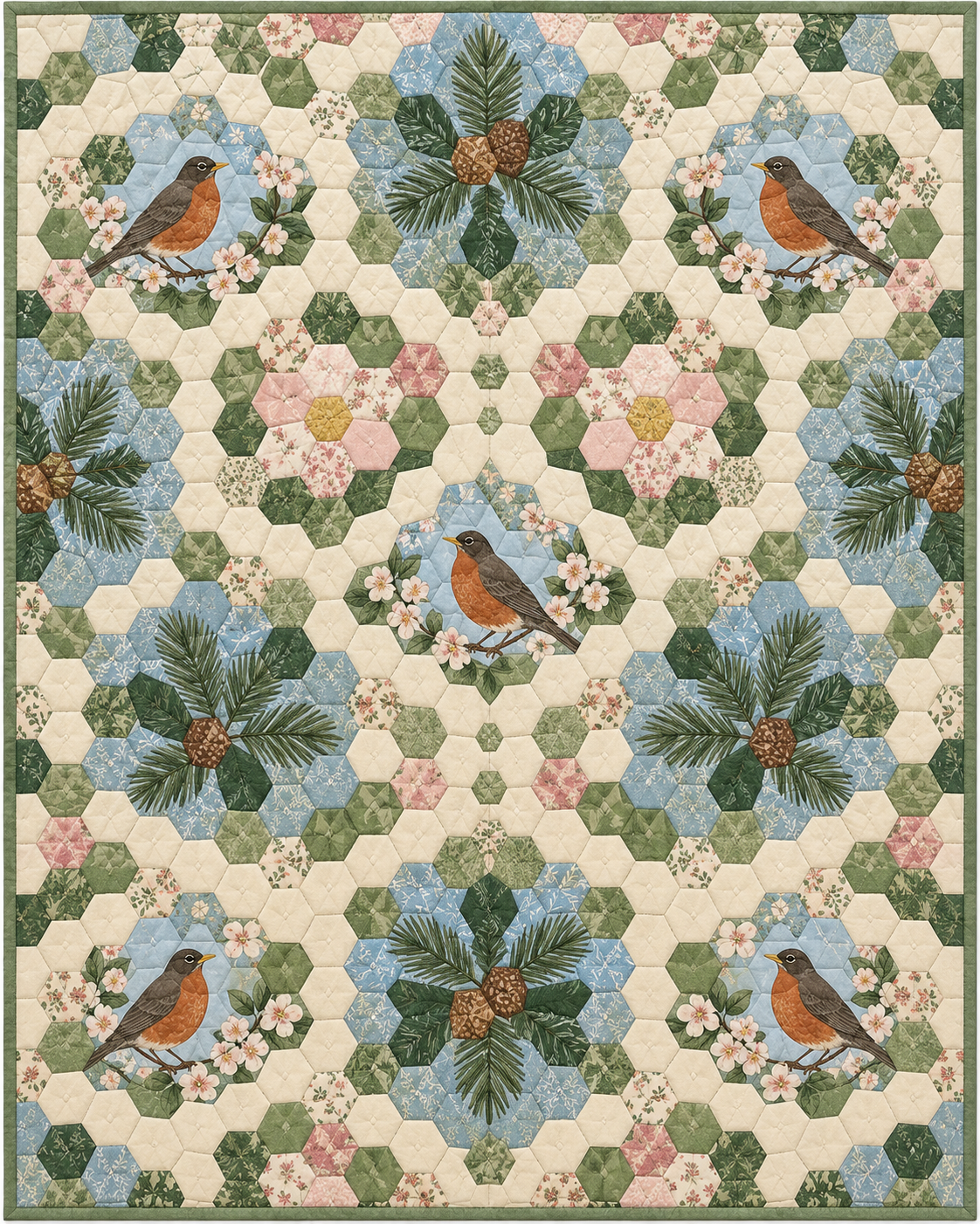 Michigan Garden Hexagons quilt blanket design