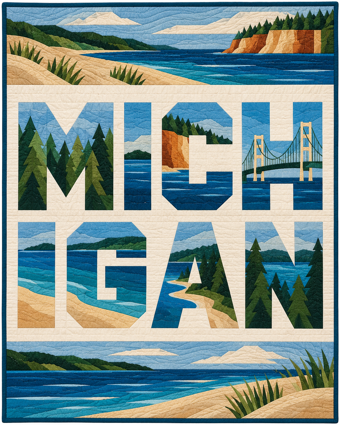 Michigan Typography Bars quilt blanket design