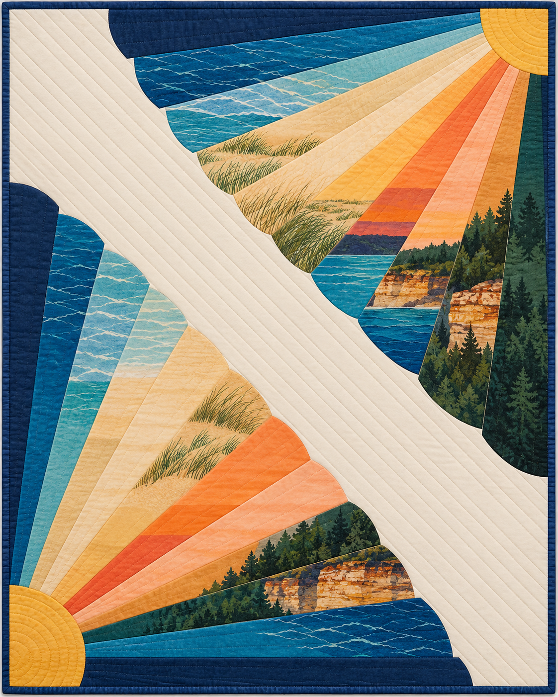 Michigan Sunrise Fans quilt blanket design