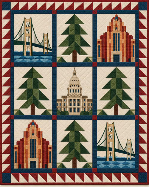 Michigan Town Houses quilt blanket design