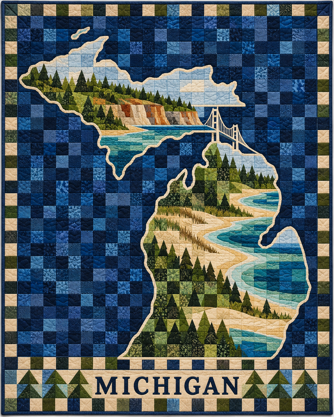 Michigan Map Mosaic quilt blanket design