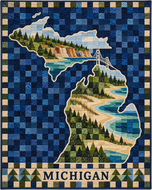 Michigan Map Mosaic quilt blanket design