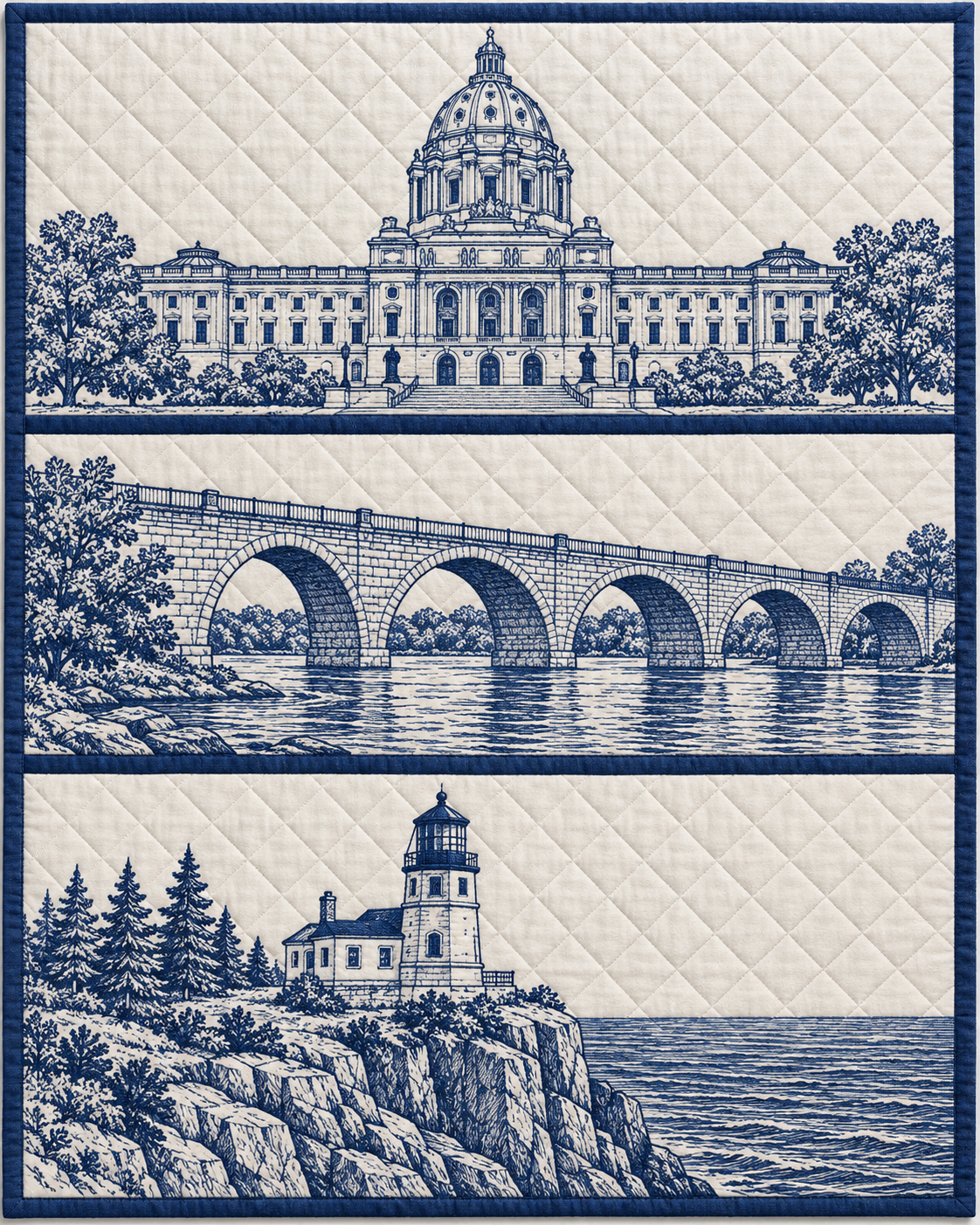Minnesota Landmark Bluework quilt blanket design