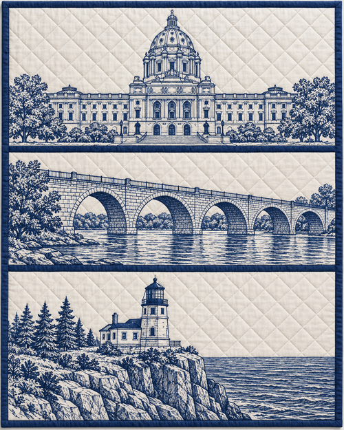Minnesota Landmark Bluework quilt blanket design