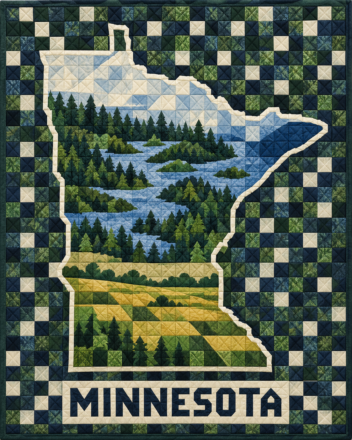 Minnesota Map Mosaic quilt blanket design