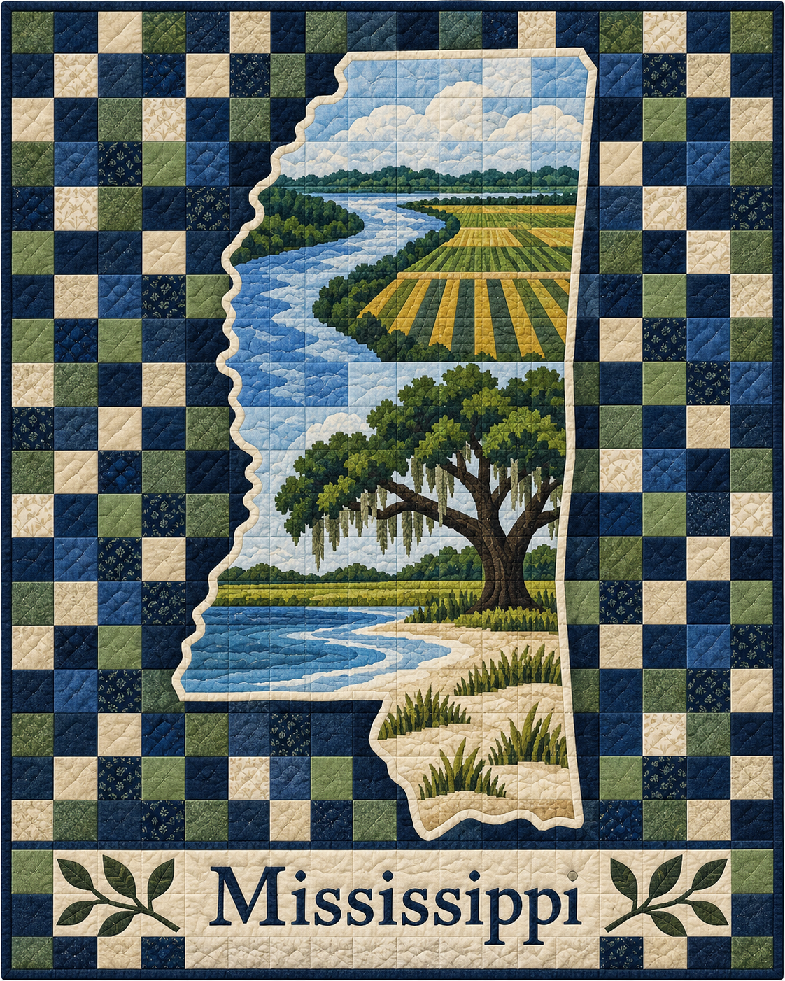 Mississippi Map Mosaic quilt blanket design
