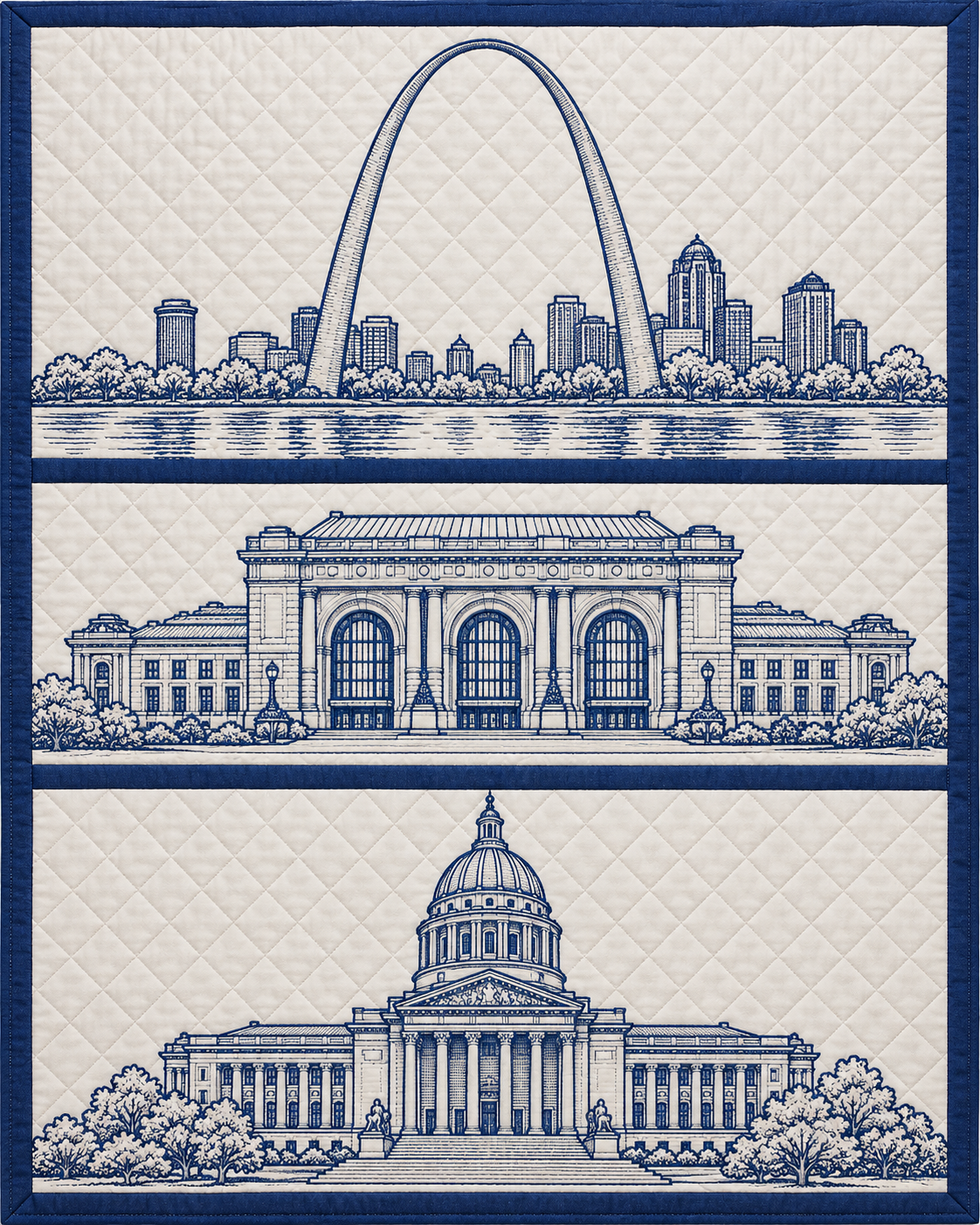 Missouri Landmark Bluework quilt blanket design