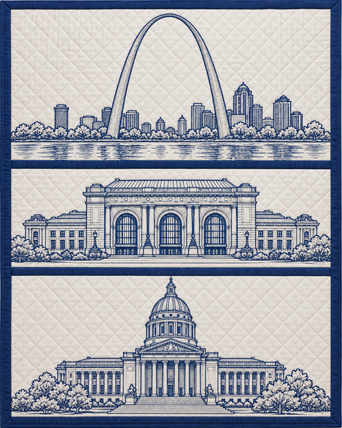Missouri Landmark Bluework quilt blanket design