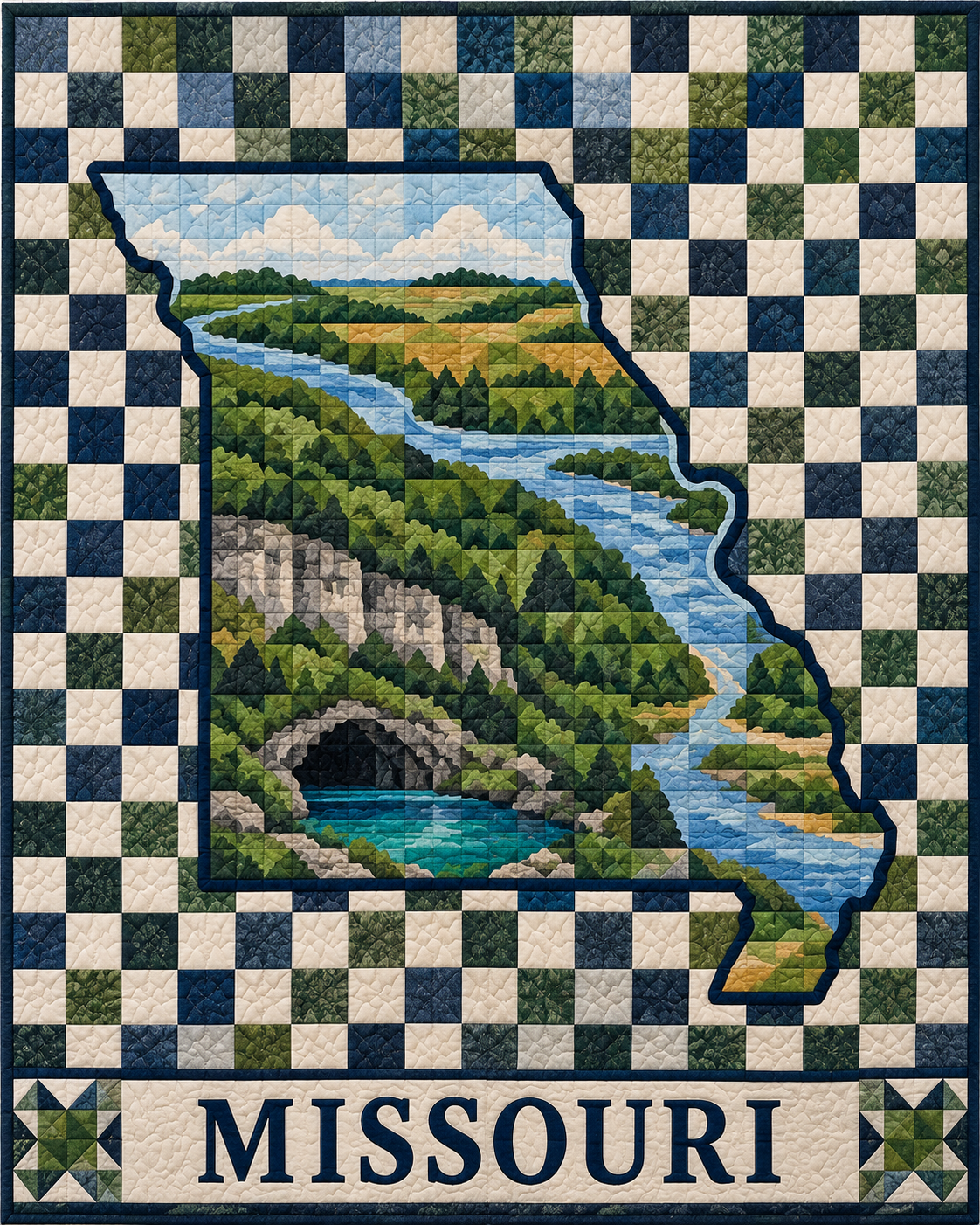 Missouri Map Mosaic quilt blanket design