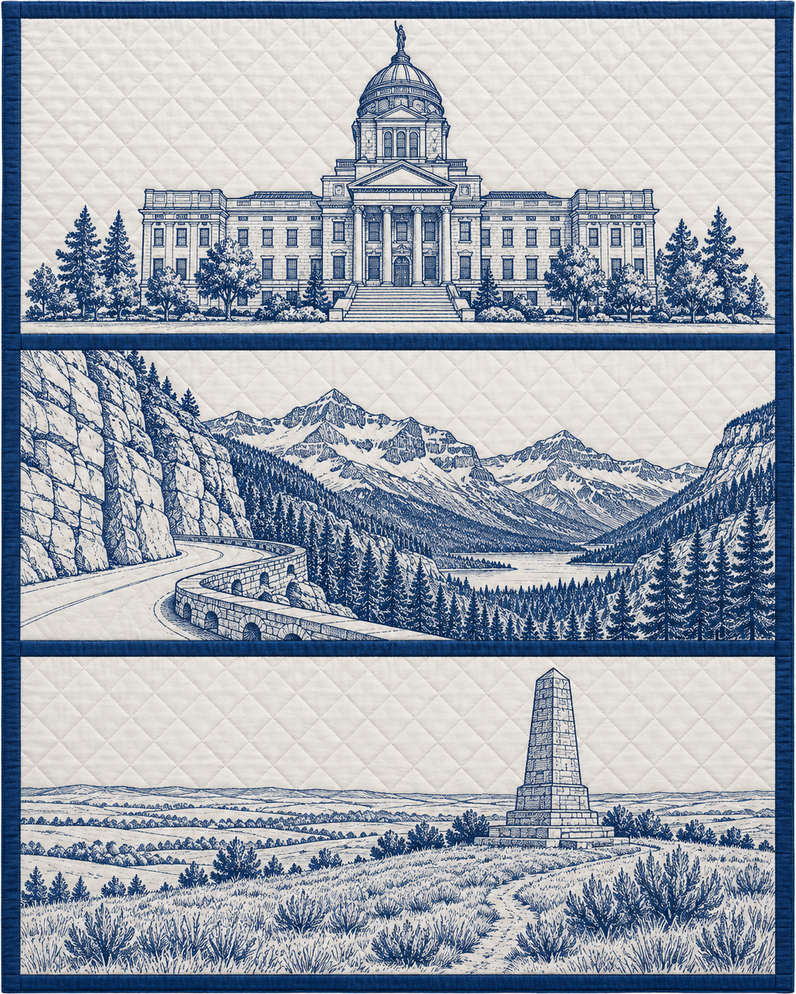 Montana Landmark Bluework quilt blanket design