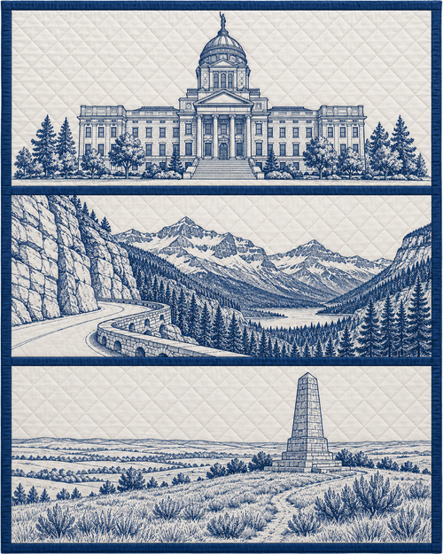 Montana Landmark Bluework quilt blanket design